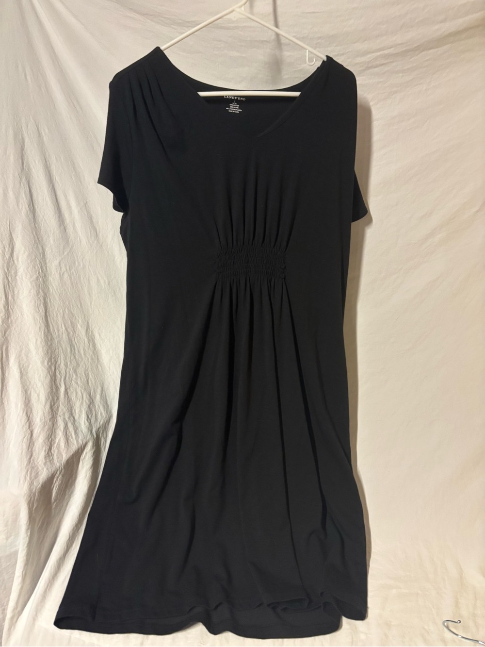 Lands End Black Women’s Short Sleeve Gathered Waist Dress or Swim Cover Up